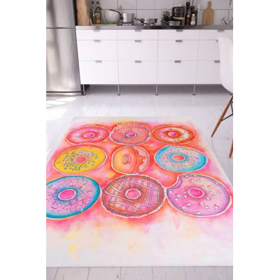 Colourful Donuts Kitchen Woven Base Decorative Carpet