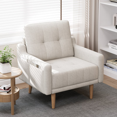 Mid Century Modern Accent Chair ，Upholstered Armchair，Comfy Reading Chair with Wood Legs