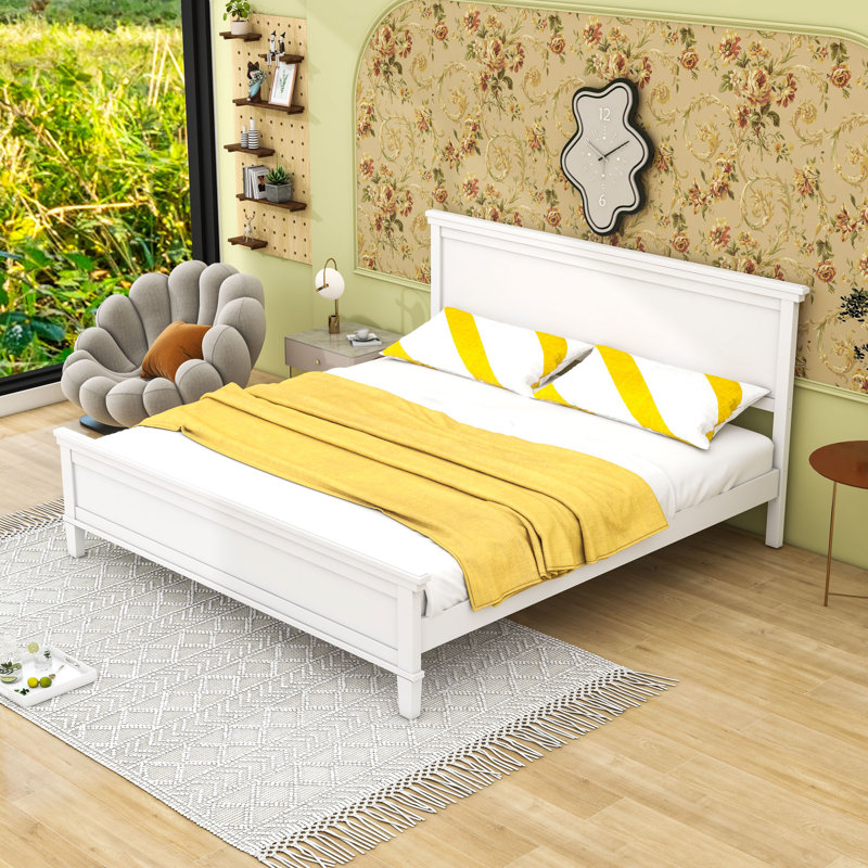 Lit plateforme en bois avec rangement sous le lit, Blanc, Très grand lit