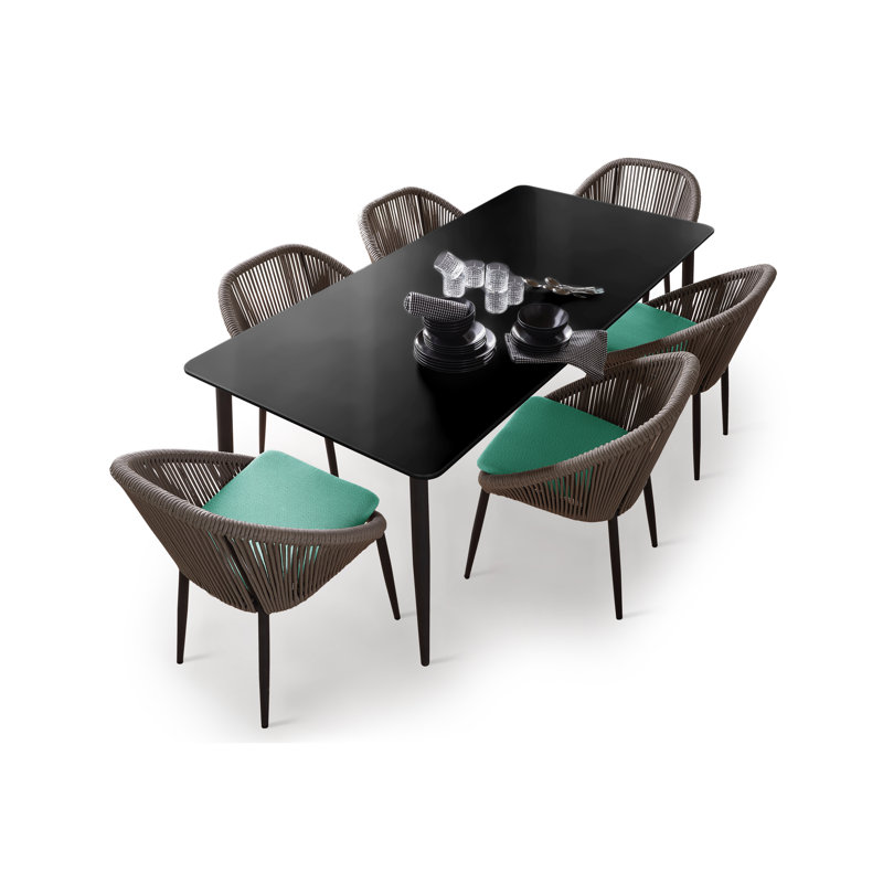 Rodona Outdoor 7 - Piece Dining Set with Cushions, Canvas Aruba Sunbrella® Canvas