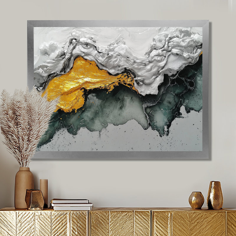 «Tranquil Divide Of Abstract», art sur toile, H 34 po x l 44 po, Cadre simple, Argent argent