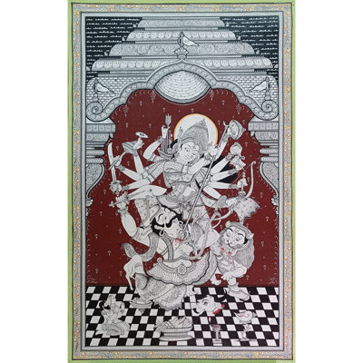 Maa Durga (Mahishasur Vadh) |  Couleurs de pierre sur toile faite à la main | Par Sachikant sahoo