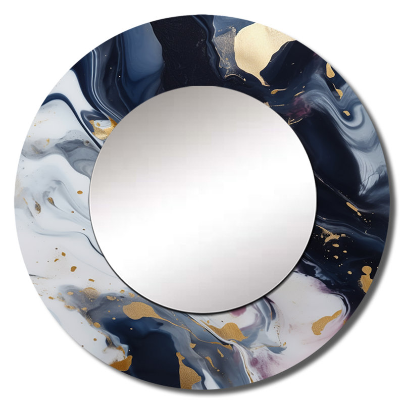 Rafida bleu et blanc Rafida, pierres énigmatiques IV - miroir mural rond bleu, 36 po x 36 po