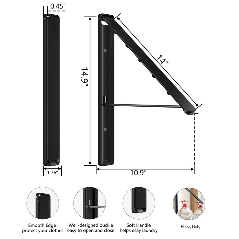 Retractable & Foldable Clothes Hanger For Laundry Room Organization And Storage, Clothes Hanger Rack(1P, Metal, Black)