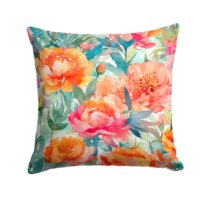 Coussin Pe pivoines à l'aquarelle, H 18 po x l 18 po