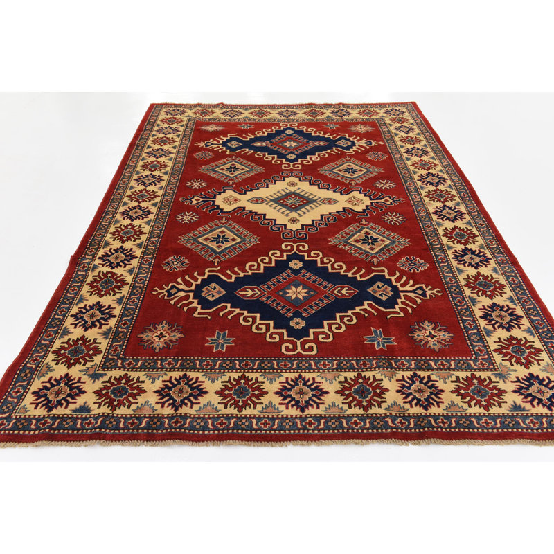 Tapis en laine rouge 6 pi x 9 pi 7 po one-of-kind à la main-noué la new age Alayna