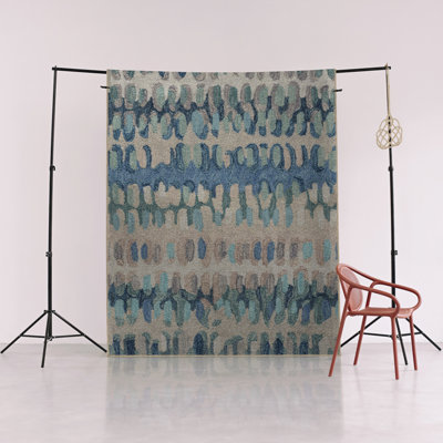 Blue Green Themed Abstract Patterned Creative Modern Decorative Carpet