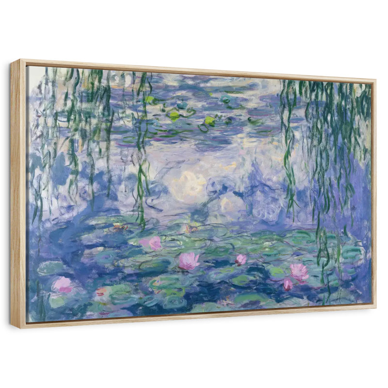 Nymphéas V, 37 po x 25 po, Cadre flottant en bois naturel