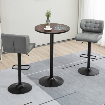 HOMCOM 42" H Bar Height Round Bar Table, Rustic Industrial Pub Table, Elm Wood Top Bistro Table With Metal Base, Table