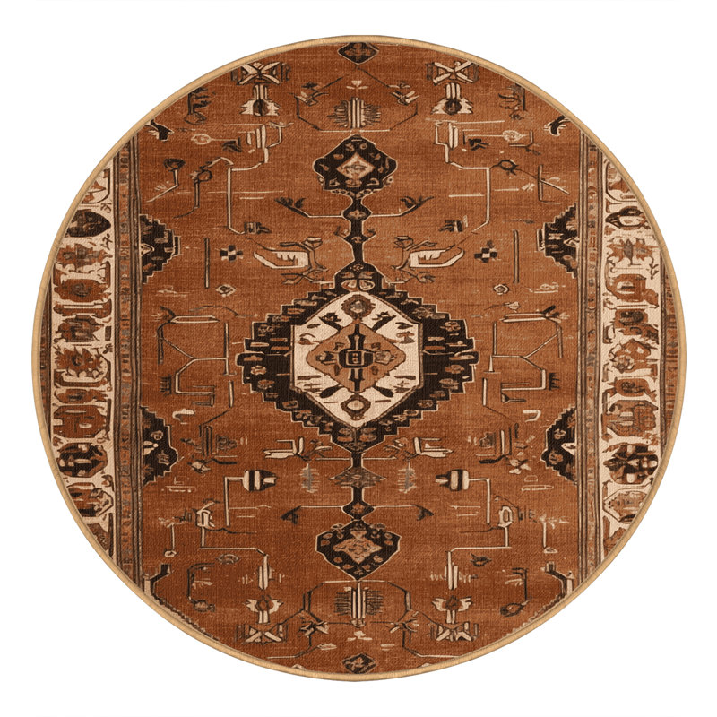Machine Washable Persian Brown Area Rug, Round 5'