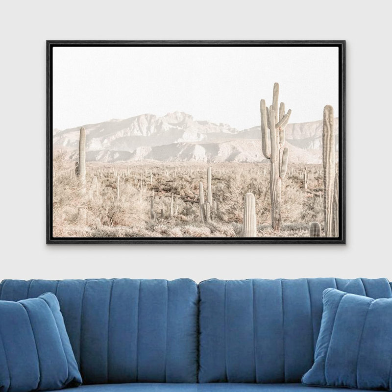 Cactus délavé rétro photographie de paysage naturel rustique, H 16 po x l 24 po, Cadre flottant noir