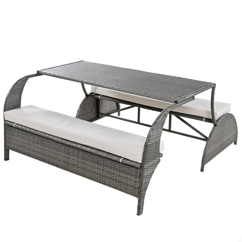 Causeuse d'extérieur polyvalente qui se transforme en quatre sièges et une table, Beige
