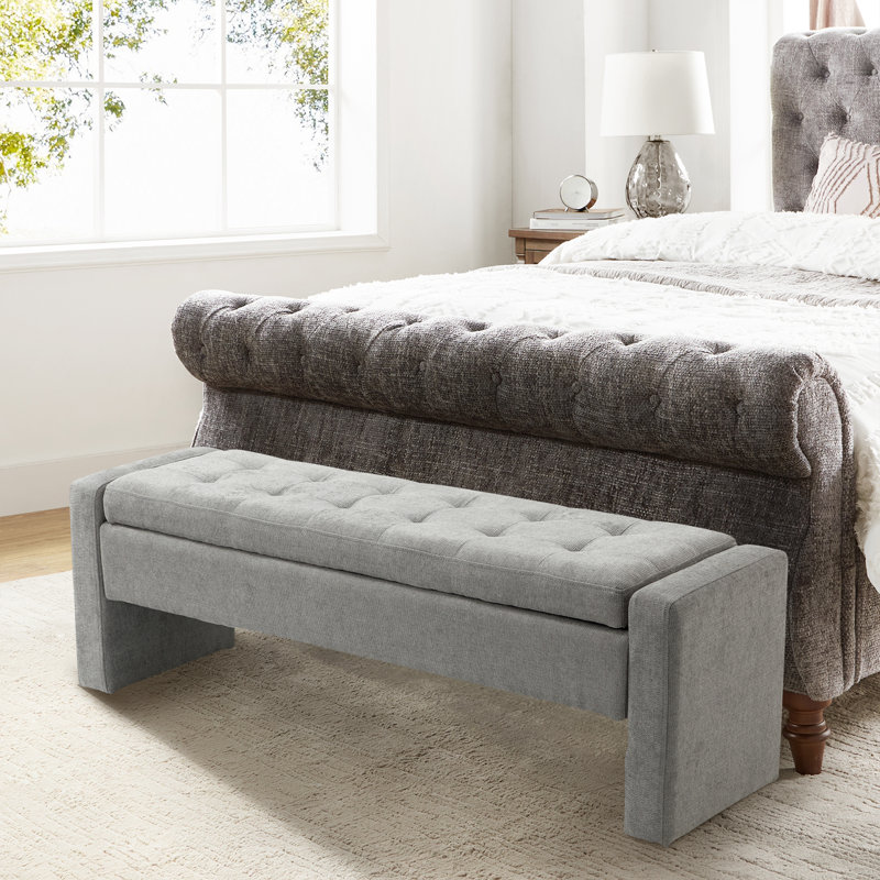 Anthonique 55.1'' W Modern Tufted Upholstered Storage Bench, Gray