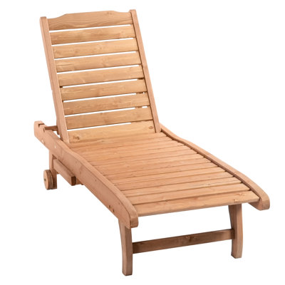 Outdoor Chaise Lounge Pool Chair With Built-In Table And Rolling Wheels For Sunbathing, Red Wood Look Reclining Wheels, Wood-Like Leisure