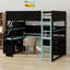 Lit mezzanine en bois avec escalier de rangement, bureau, tablettes et panneau perforé-1245853742-1245853740