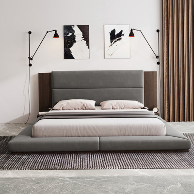 Solid Wood Bed with Upholstered Headboard