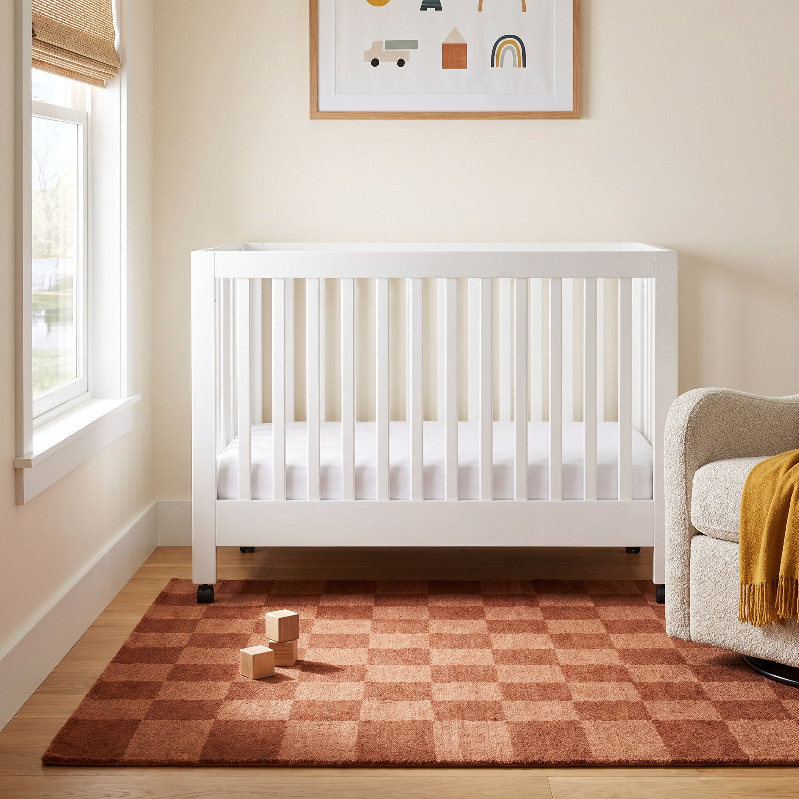Maki Pine 2-in-1 Convertible Foldable Crib, White