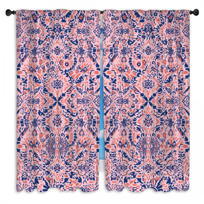 Pink Blue Damask Pattern Window Curtains Damask Sheer & Room Darkening - 2 Panels
