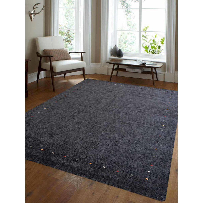 Kenshawn Hand Knotted Loom Wool Eco-Friendly Area Rugs - Rectangle, Charcoal Color, Contemporary Modern Design, High Pile Thick Handmade Anti Skid Area Rugs for Living Room, Bed Room