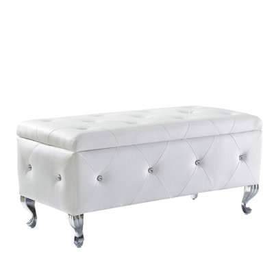 Upholstered Storage Ottoman Bench For Bedroom End Of Bed Faux Leather Rectangular Storage Benches Footrest With Crystal Buttons For Living Room Entryw by Mercer41