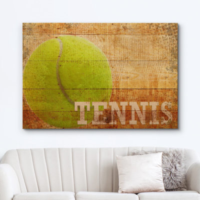 Balle de tennis rétro rétro sur panneaux d'effet en bois, sportifs, photographie, art moderne, contemporain