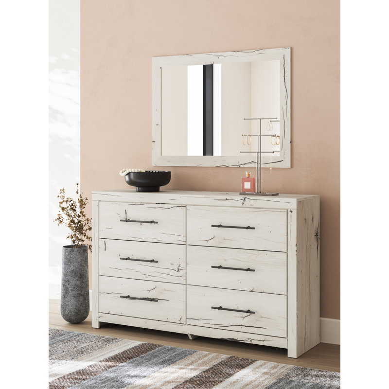 Lit à panneaux, commode, miroir et table de chevet Lawroy, Roi