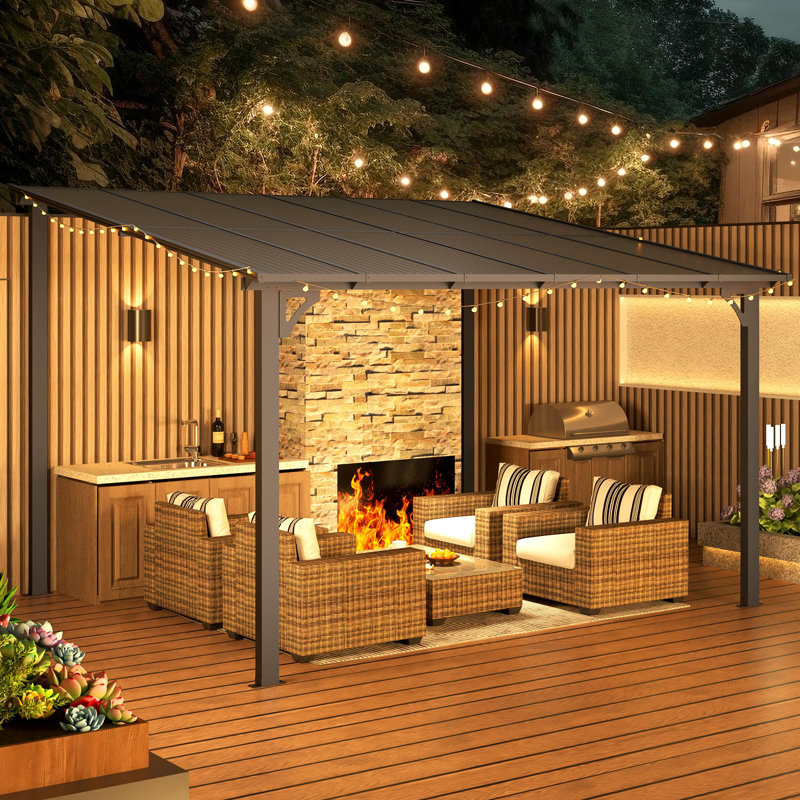 Mandalc Aluminum Pergola with Canopy, Black, 365.76cm x 304.8cm