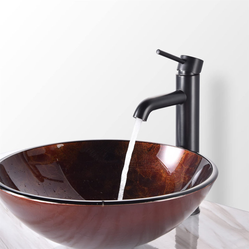 Modern 16" Round Vessel Sink - Semi-Transparent Orange Tempered Glass, Above Counter Bathroom Sink - View #14