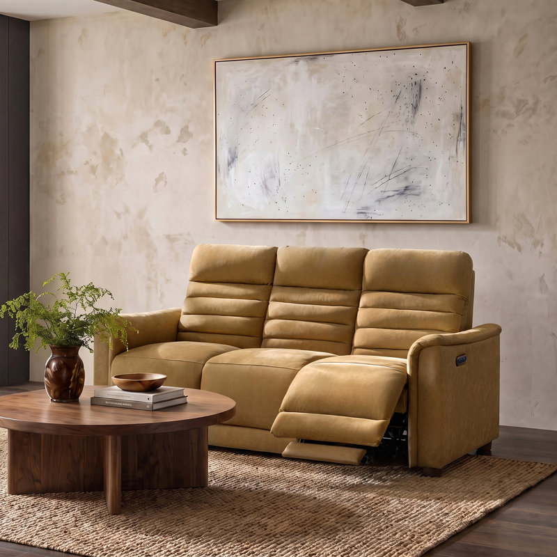 Canapé inclinable électrique en duvet de nubuck véritable 78,5 po Norbert, Cuir de chameau