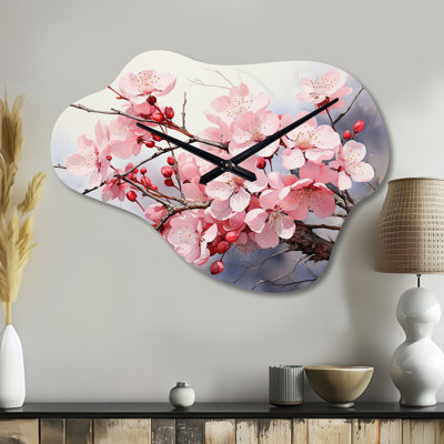 Fleur de cerisier de Chine - horloge asymétrique en métal, horloge murale rose
