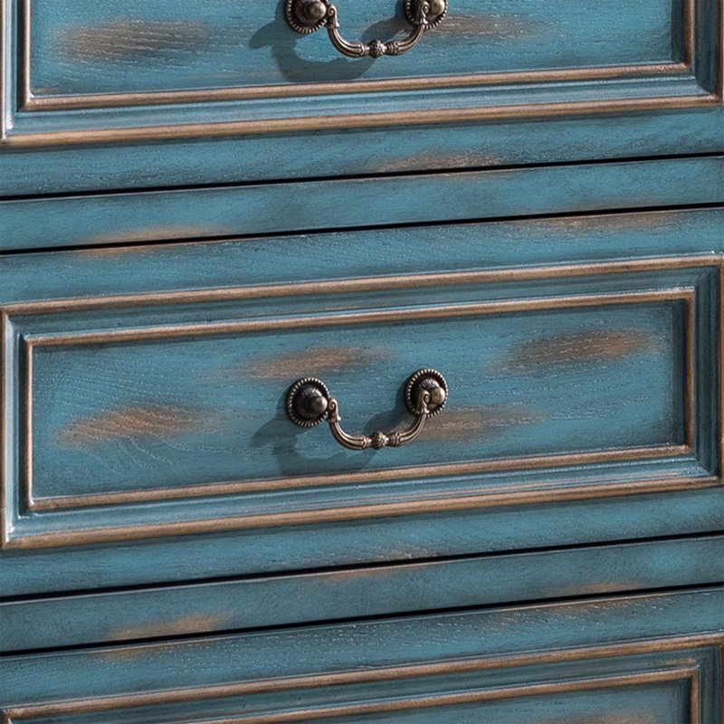 Armoire d'appoint en bois manufacturé bleu massif, H 34,84 cm x l 56,1 cm x P 15,35 cm