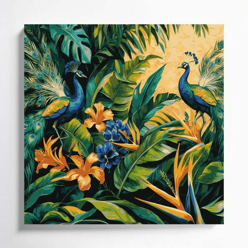 «Hawaiian Paradise Birds», art mural sur toile bleue, H 16 po x l 16 po
