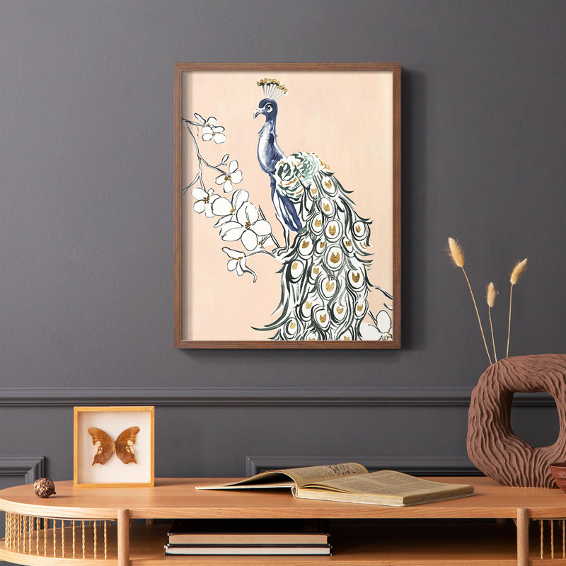 «Peacock in Gold IV», reproduction encadrée - bois massif, H 14 po x l 11 po, Brun
