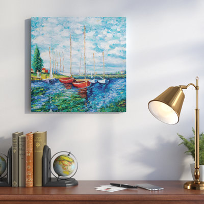 « red bateau hommage to monet », reproduction d’art sur toile tendue