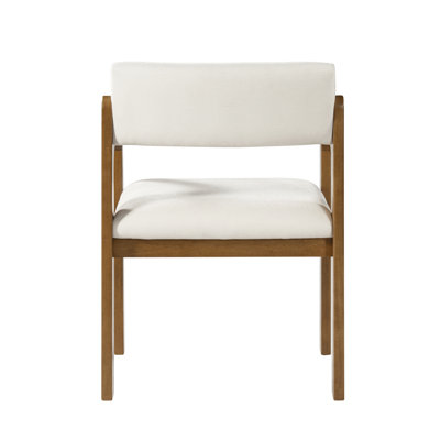 Fauteuil de salle à manger Leston moderne en bois d'hévéa rembourré, avec accoudoirs arrondis et dossier rembourré.
