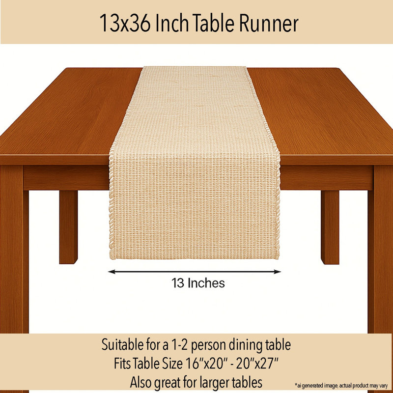 Chemin de table Pingham, Naturel/Ivoire, 36 po x 13 po