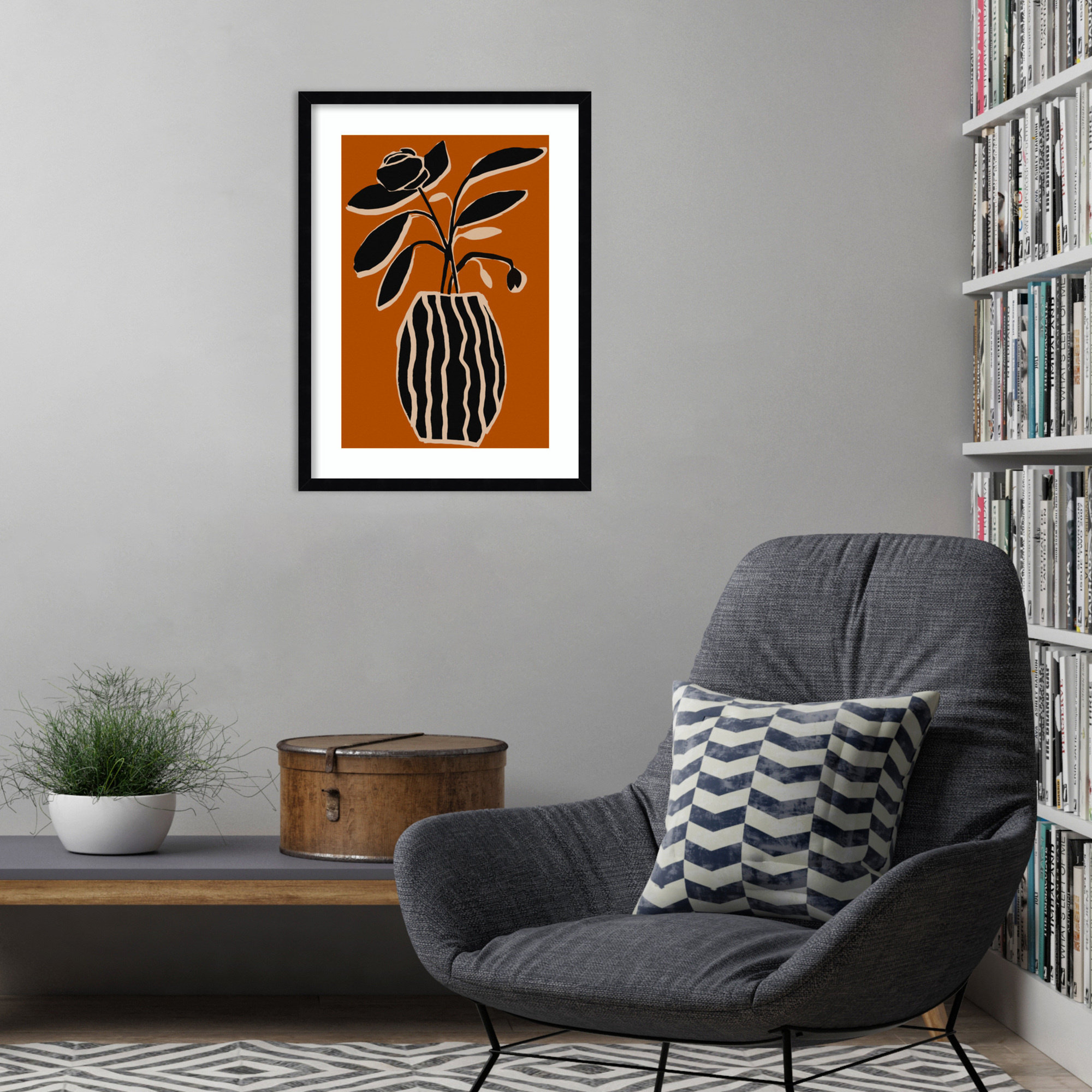 Ochre Still Life No 5 by Treechild, 25" H x 19" W x 1" D, Black Framed