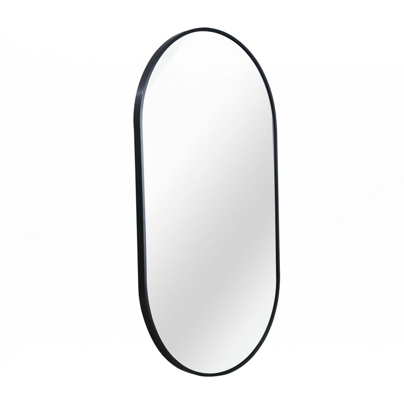 Miroir ovale en métal, 28" H x 20" W, Noir