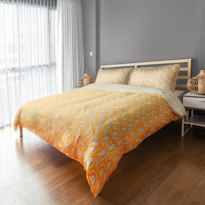  Housse de couette en microfibre orange / blanche, Housse de couette pour lit double