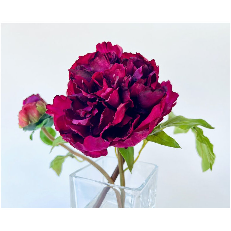 Peony Flower Arrangement in Glass Vase, Fuchsia Pink 