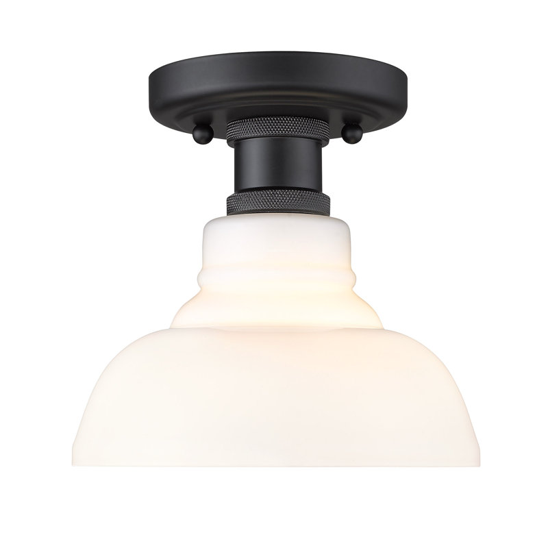Plafonnier encastré Searcy, Noir mat, Verre de lait rétro