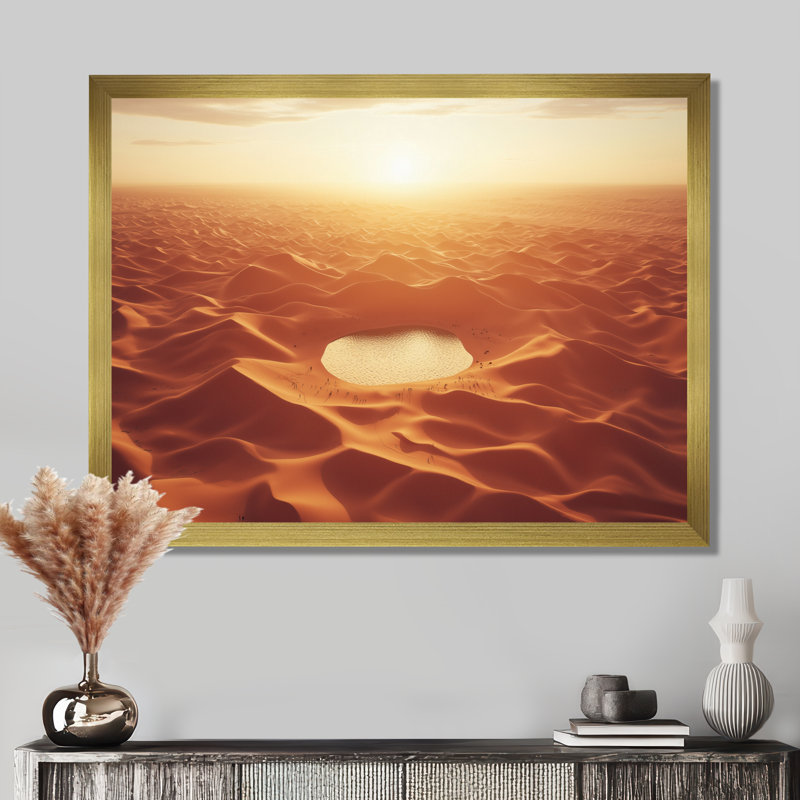Vue du désert du Sahara sur la planète Mars - désert, art mural, Cadre simple, H 12 po x l 20 po, Doré