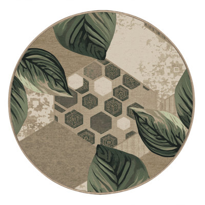 Machine Washable Parrilla Basil Global Inspired Geometric Rug in Brown – Beige Binding