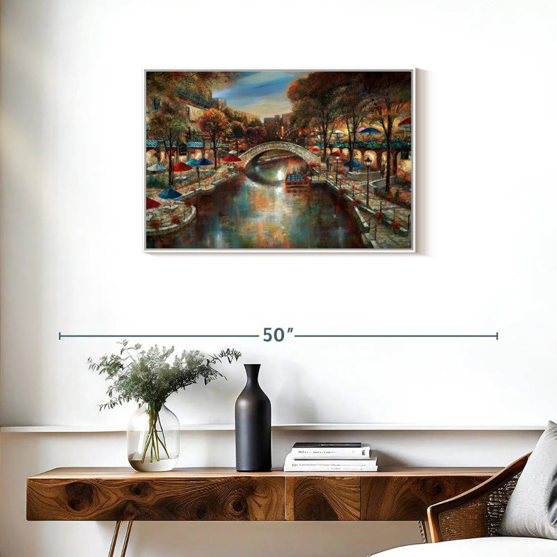 Soirée sur le canal, Cadre flottant blanc, 31 po x 21 po