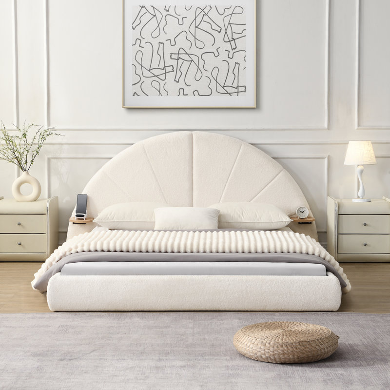 Unique Arched Boucle Bed with Small Table