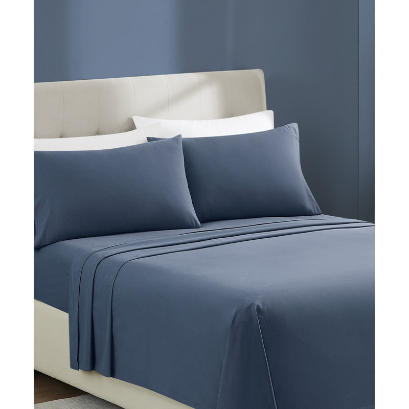 Brooklyn Loom Essential Cotton Sheet Set, Queen Sheet Set with 2 Pillowcases, Blue
