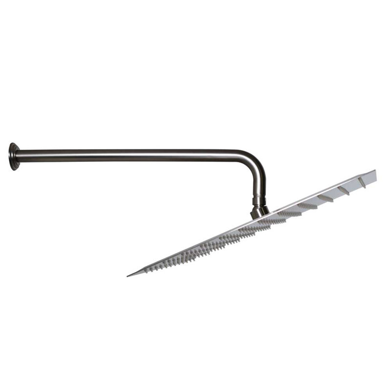 16" Square Thin Rainfall Shower Head with 1/2" IPS x 19" IPS Wall Mount 90-Degree Arm and Flange, Satin Nickel