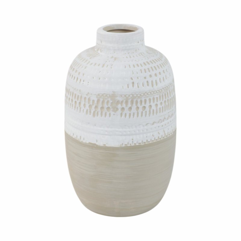 Carlile Stoneware Ceramic Vase with Carved Texture and Contemporary Casual Home Design, 7.75" H x 5" W x 5" D