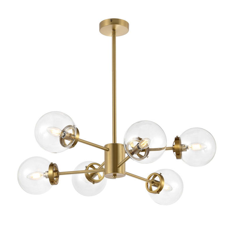 Dilley 6 - Light Dimmable Sputnik Modern Linear Chandelier, Gold, Transparent