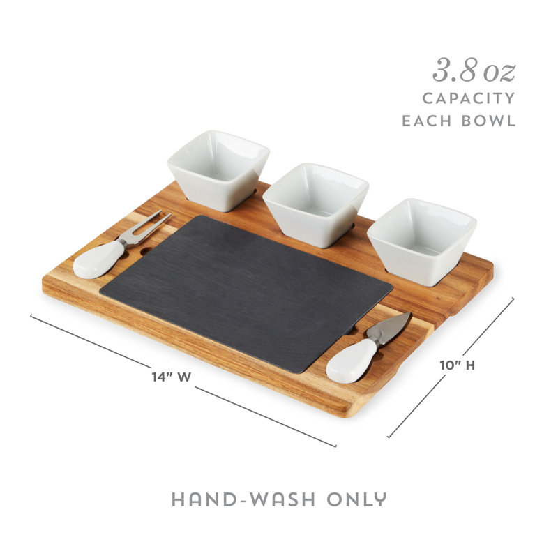 Acacia Wood and Slate Cheese Board Set with Ceramic Bowls